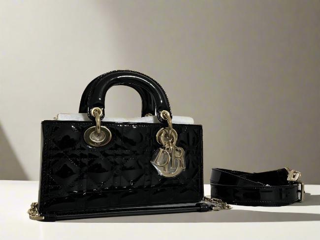 DIOR - Small Lady D-Joy Bag Black Patent Cannage Calfskin - women