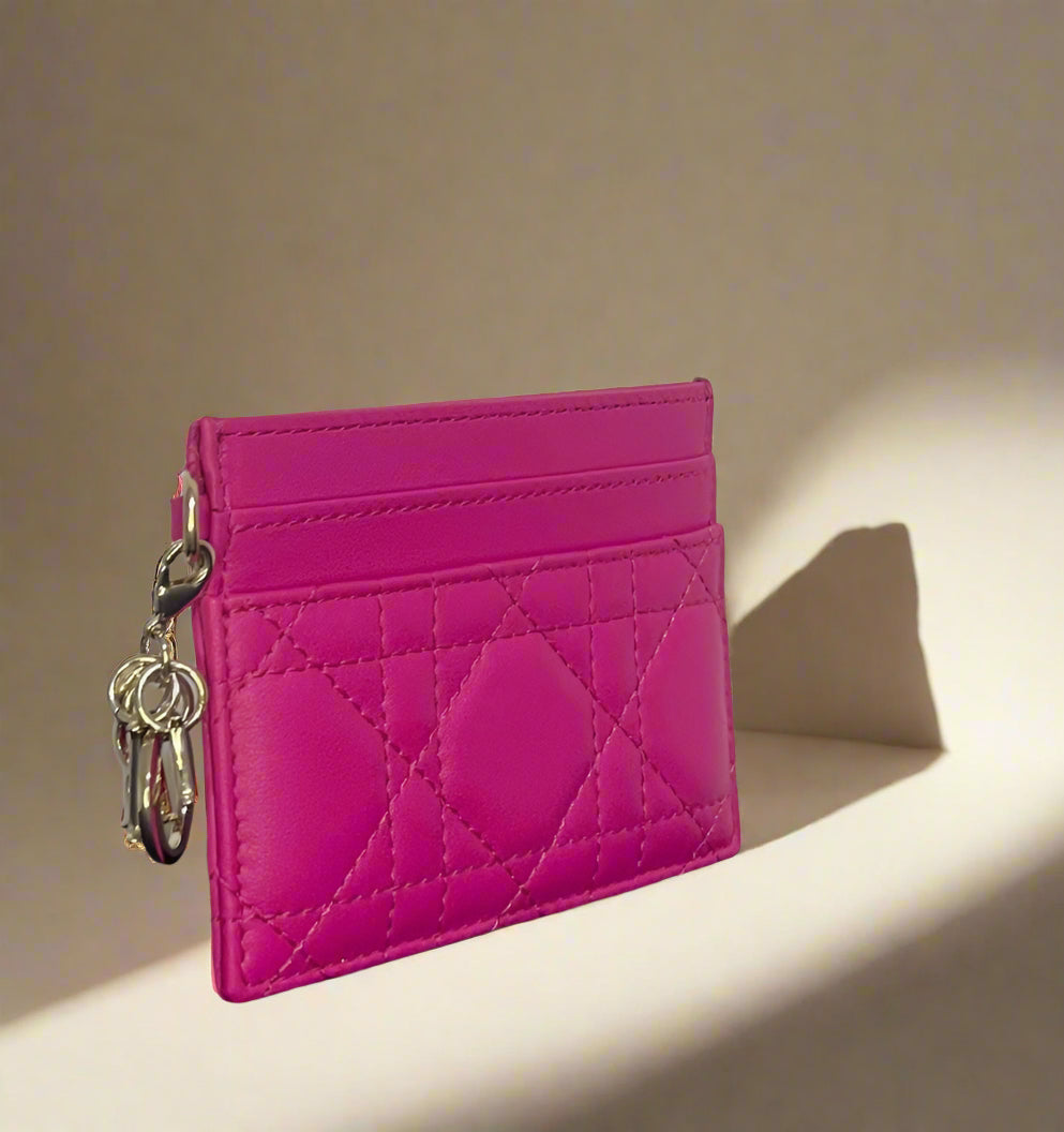 DIOR - Lady Dior Freesia cardholder in bright pink cannage lambskin - WOMEN