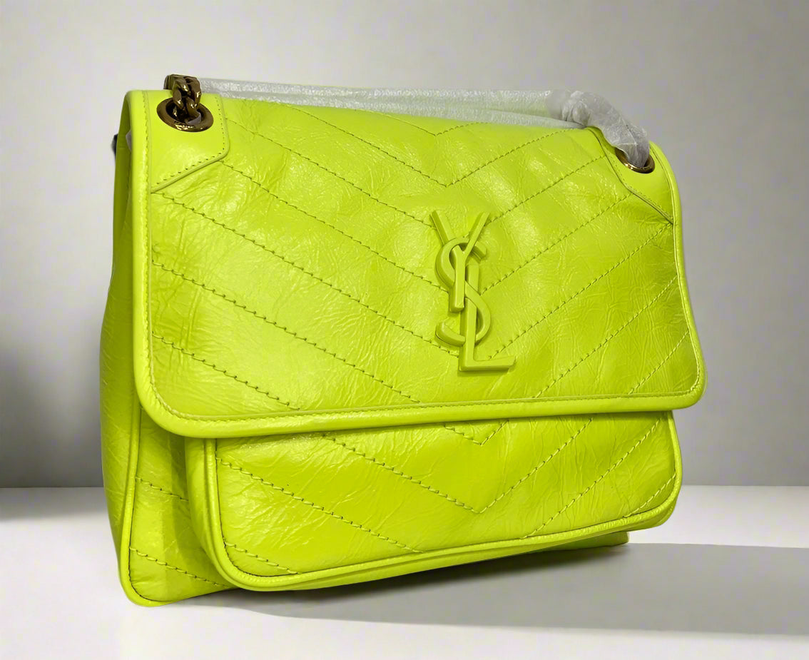 Saint Laurent Niki Fluorescent Yellow Leather Shoulder Bag - Women