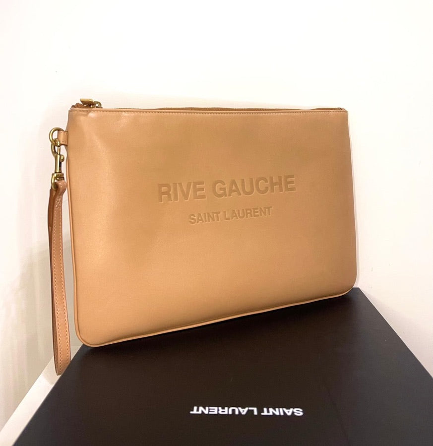 Saint Laurent- Clutch Leather Wrist Strap in Brown