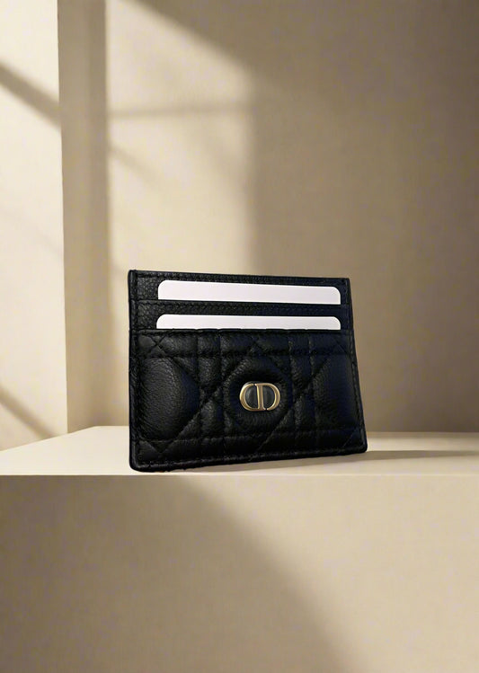 Dior Caro Freesia Card Holder Black Supple Cannage Calfskin - WOMEN
