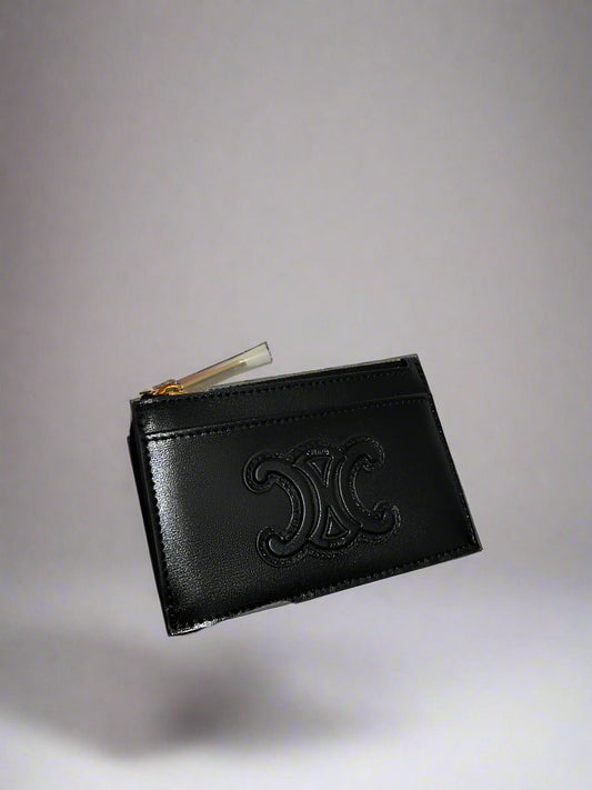 CELINE -ZIPPED CARD HOLDER CUIR TRIOMPHE IN SHINY CALFSKIN BLACK