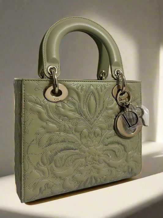 DIOR - Small Lady Bag green Ornamental Quilted Leather - WOMEN