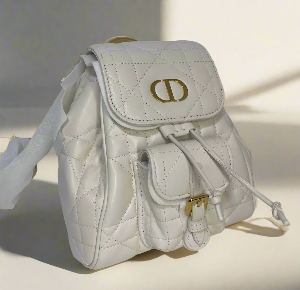 Dior Small Dior Caro Backpack in Latte Macrocannage Lambskin