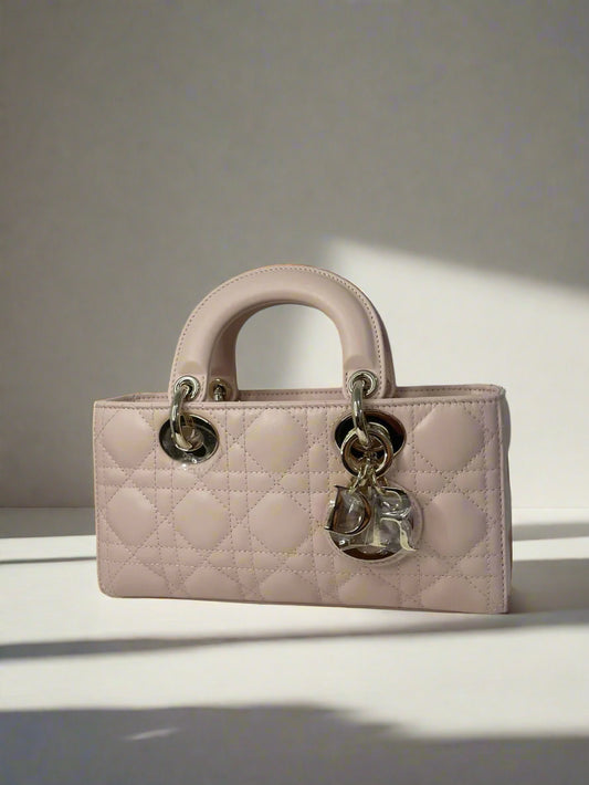 Small Lady D-Joy Bag Powder Pink Cannage Lambskin - WOMEN