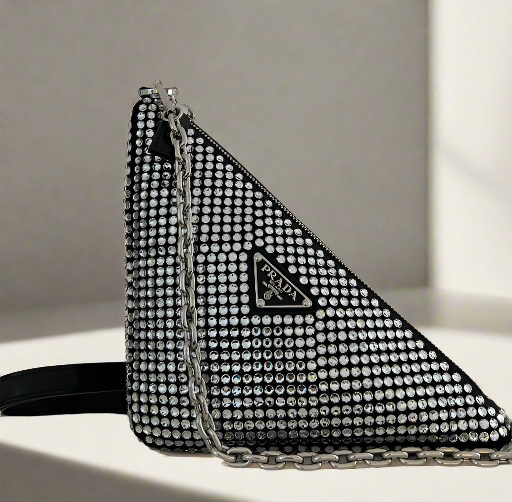 PRADA Triangle Crystal-embellished Bag In Silver - women