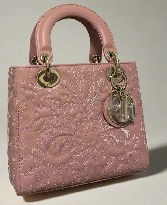 DIOR - Small Lady Bag Antique Pink Ornamental Quilted Leather - WOMEN