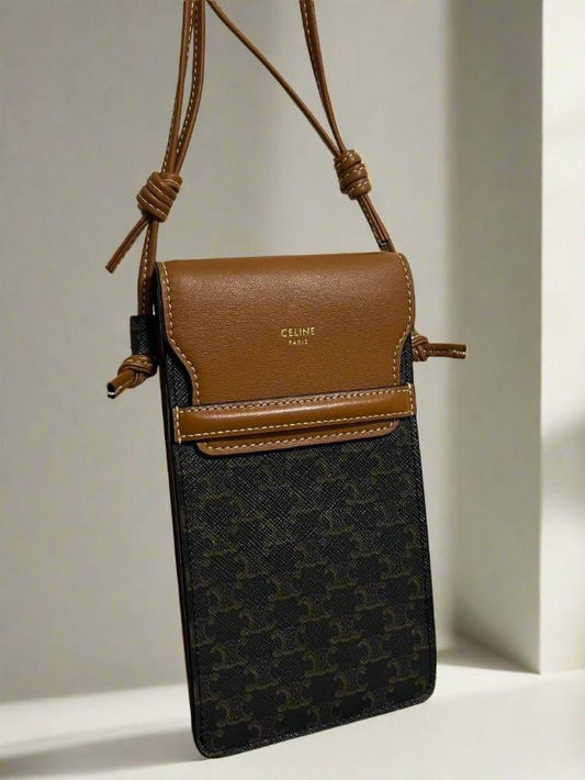 CELINE - phone pouch with flap in Triomphe Canvas and Lambskin - WOMEN