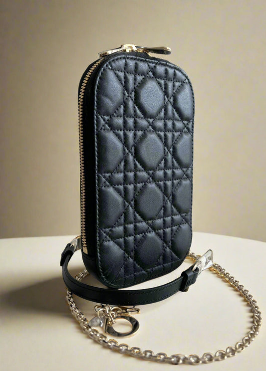 Lady Dior Call'in Dior Phone Holder Black Cannage Lambskin - WOMEN