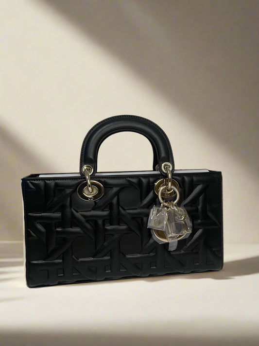 DIOR - Medium Lady D-Joy Bag Black graphic Cannage Calfskin - WOMEN
