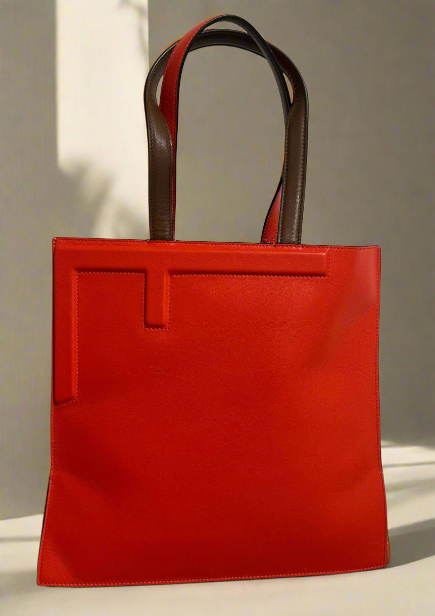 Small fendi flip tote brown/lava red leather - Women