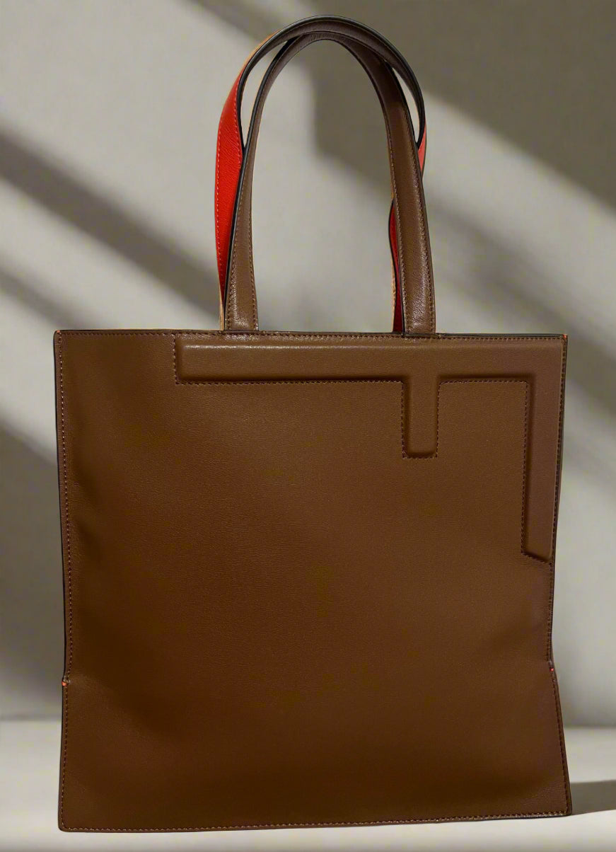 Small fendi flip tote brown/lava red leather - Women