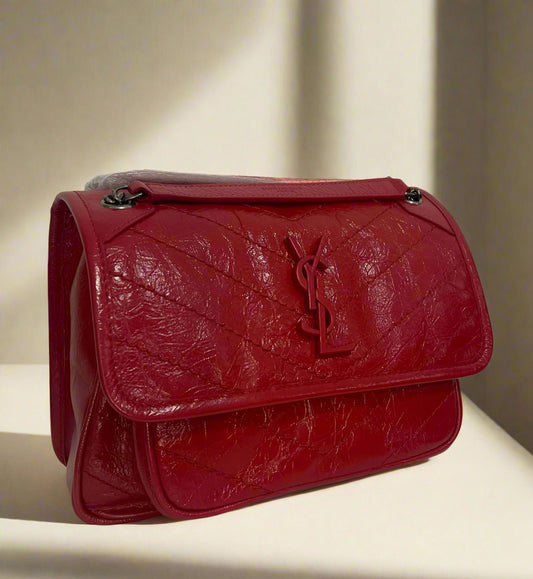 Saint Laurent 2024 Sac Niki Baby Red Vintage Leather Shoulder Bag - Women