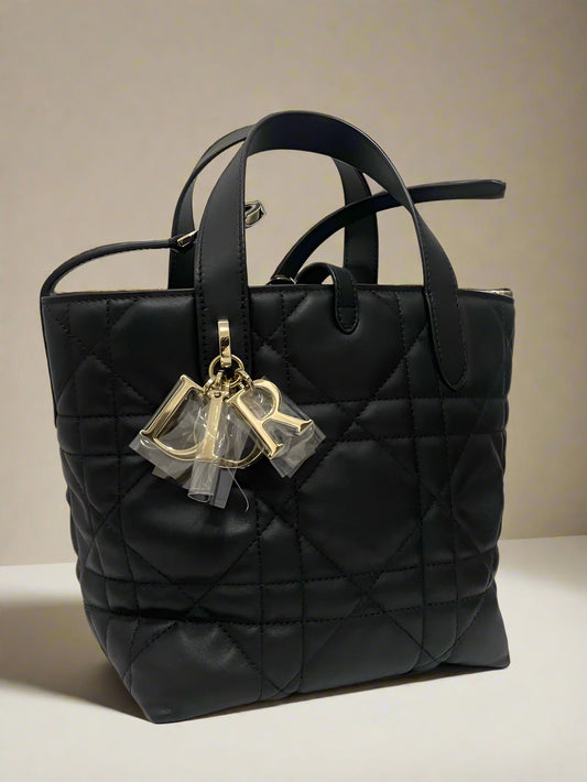 DIOR - Small Dior Toujours Vertical Tote Bag Black Macrocannage Calfskin - WOMEN