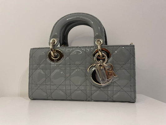 Dior - Small Lady D-Joy Stone Grey Patent Cannage lambskin - WOMEN